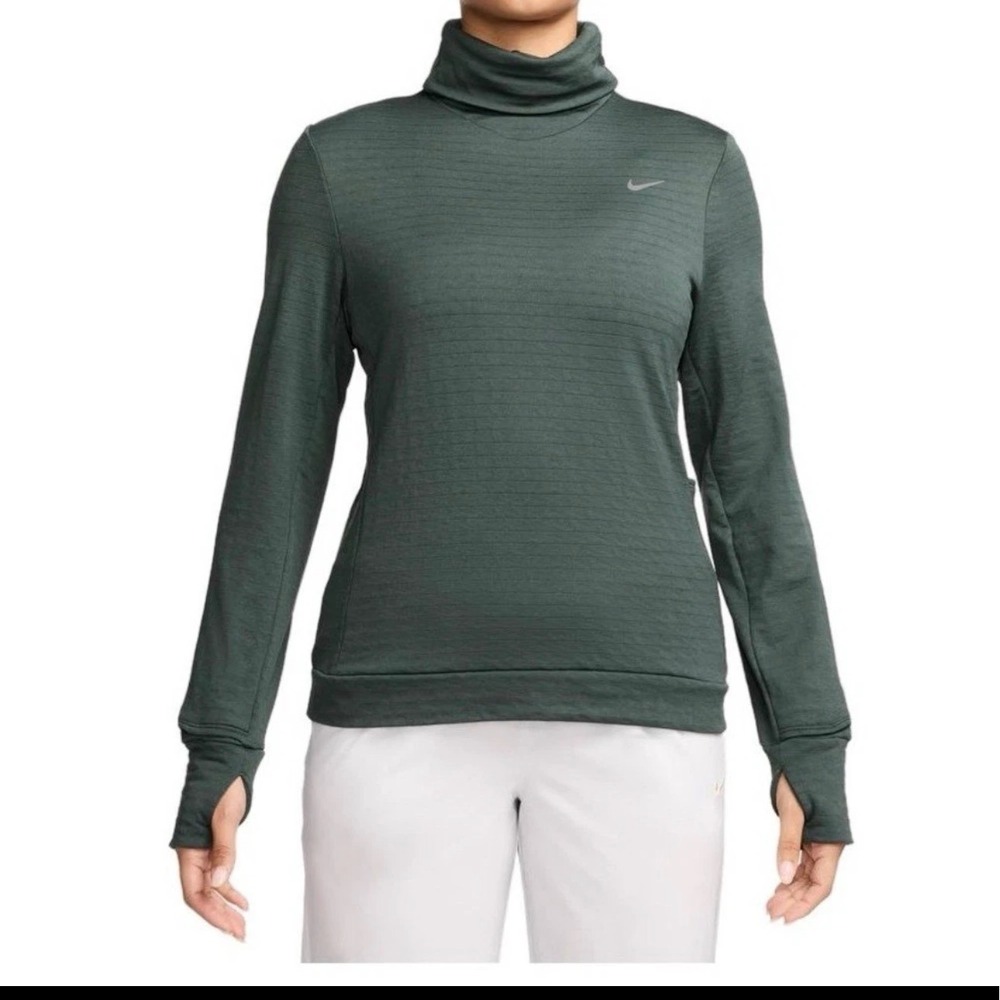 Nike Therma-FIT Womens Running Top Turtleneck Thumbholes Green Reflective XL‎